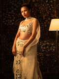 Ivory net chikankari mirror and pearlwork lehenga