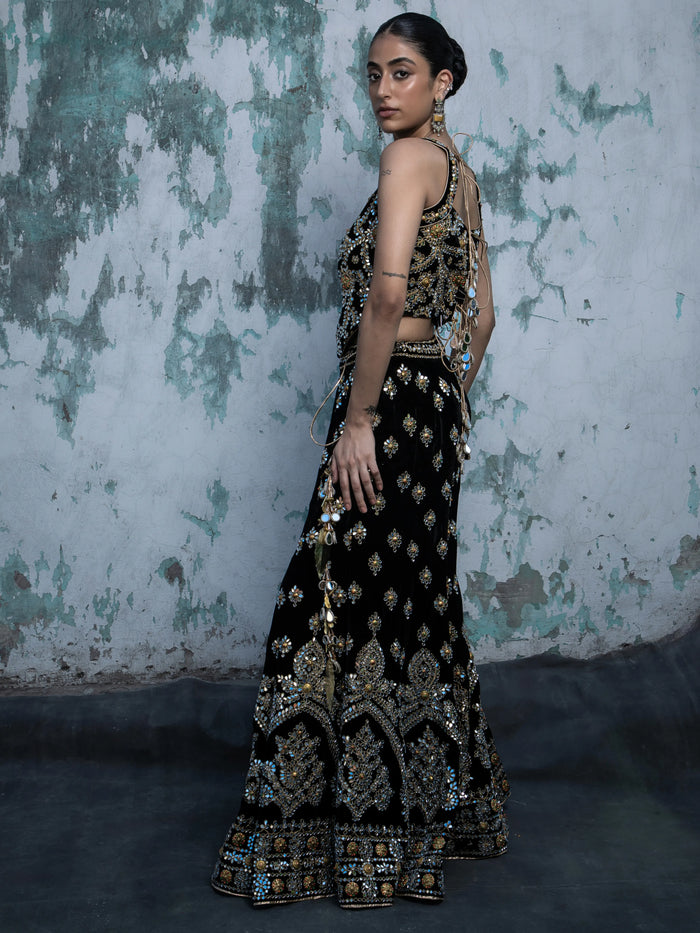 Black velvet metal mirror sharara.