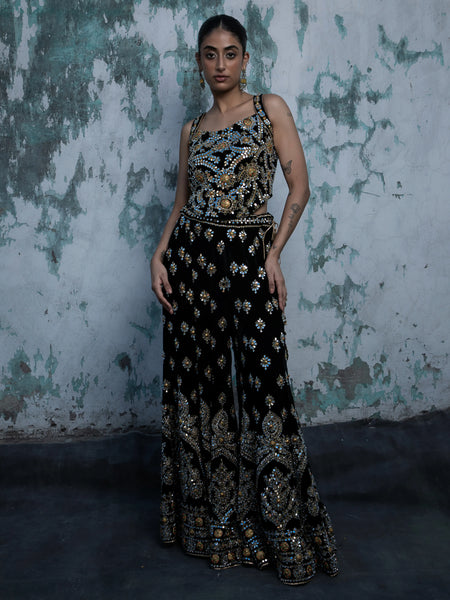 Black velvet metal mirror sharara.