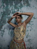 Beige mirror and zardozi lehenga.