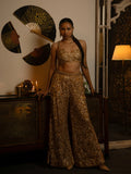 Gold net sharara with sequin work