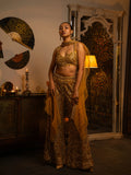 Gold net sharara with sequin work